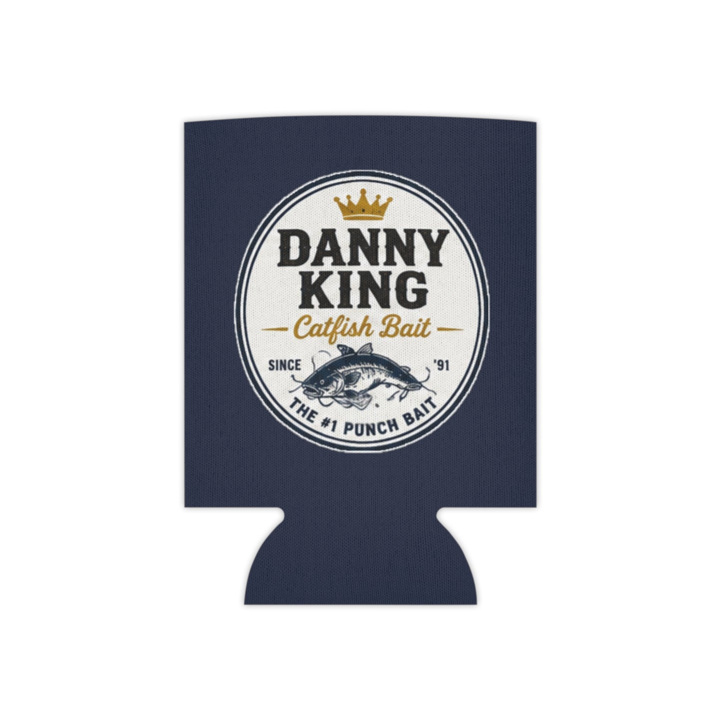 Danny King Catfish Bait Can Cooler — Navy Drink Koozie