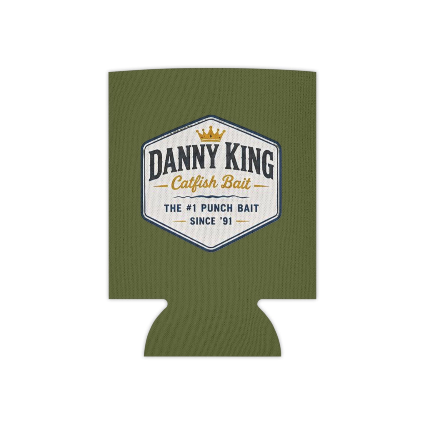 Danny King Catfish Bait Can Cooler — Olive Drink Koozie