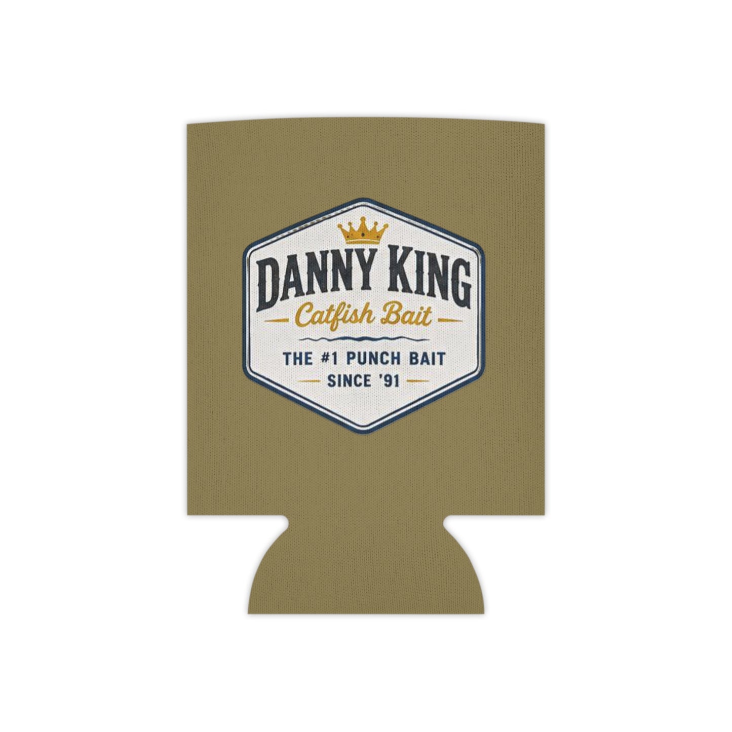 Danny King Catfish Bait Can Cooler — Tan Drink Koozie