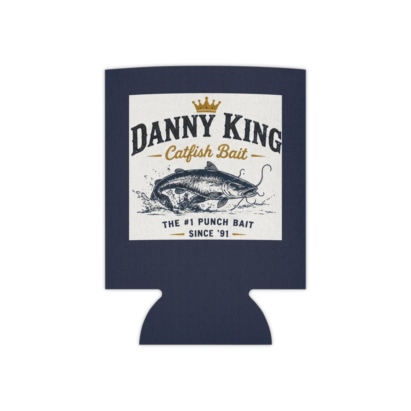 Danny King Catfish Bait Can Cooler — Navy Drink Koozie