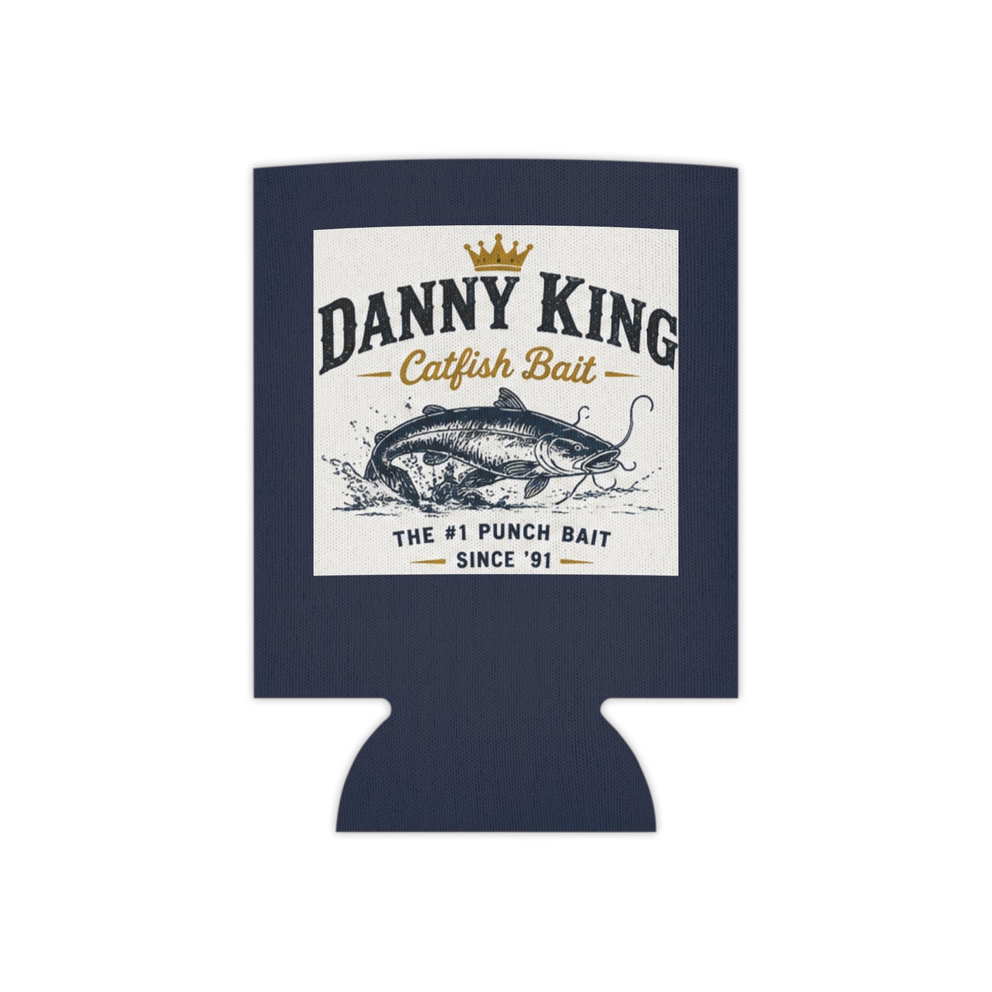 Danny King Catfish Bait Can Cooler — Navy Drink Koozie